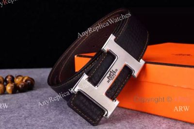 Copy Hermes Black Leather Belt with Solid Steel 'H' buckle - on Sale